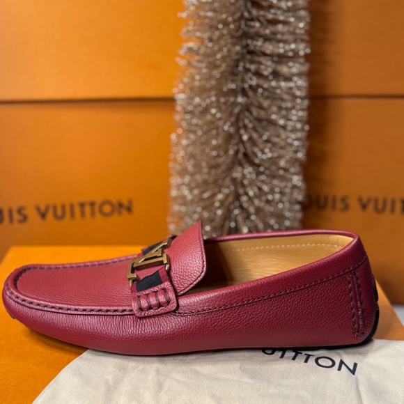 Louis Vuitton Red Leather Driving Loafers w/ LV Buckle - Picture 3 of 9